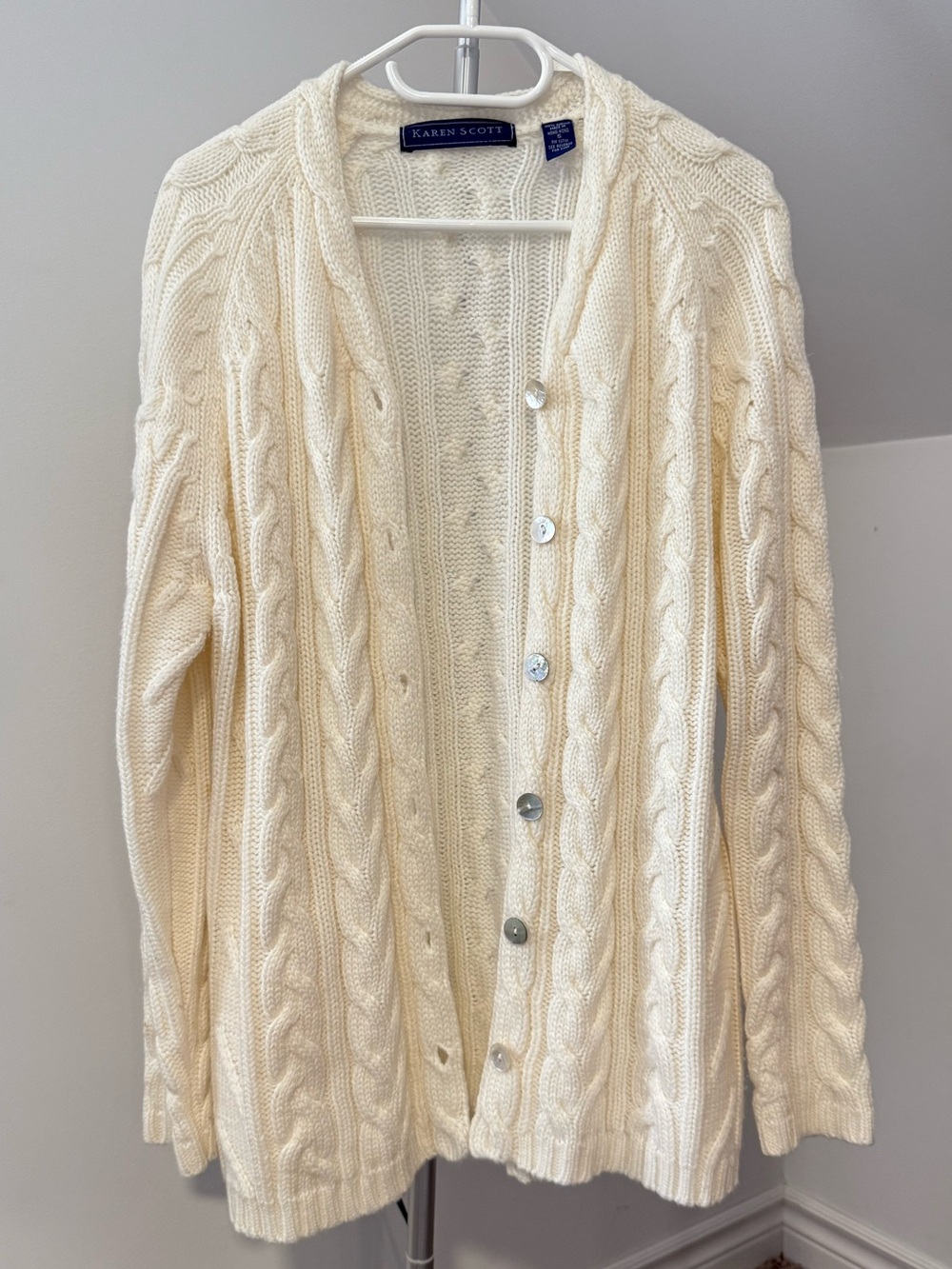 Cream Cable Knit Button-Front Cardigan